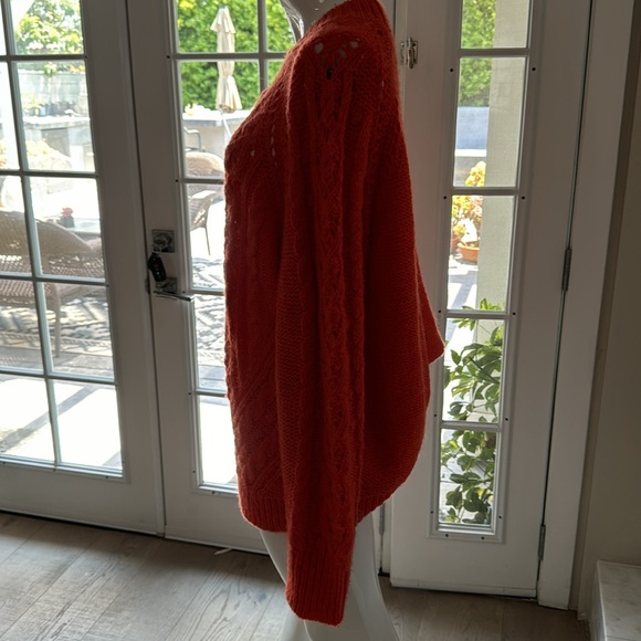 J. Crew Orange Pointelle Cable Knit Alpaca Wool Blend Crewneck Sweater Size XL - Picture 4 of 11